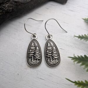 Pine Tree Teardrop Earrings / Evergreen